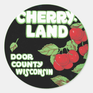 Pegatina Redonda Efímera Vintage, Cherryland Door County Wisconsin
