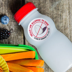 Pegatina Redonda Egg Alergia con número de emergencia del cliente