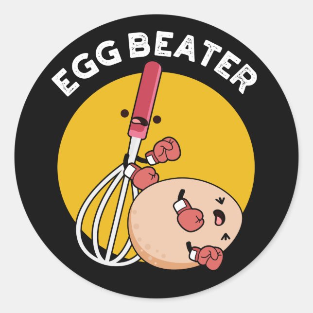 Pegatina Redonda Egg Beater Gracioso Boxing Pun Dark BG (Anverso)