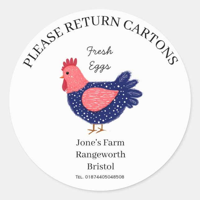 Pegatina Redonda Egg Carton Label customize egg box free range (Anverso)