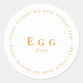 Pegatina Redonda Egg-Free Request Sticker, White - Orange