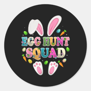 Pegatina Redonda Egg Hunt Squad Bunny Feliz Día de Pascua
