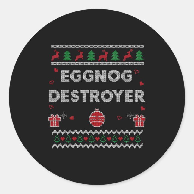 Pegatina Redonda Eggnog Lover Funny Ugly Christmas Style Xmas Gift  (Anverso)