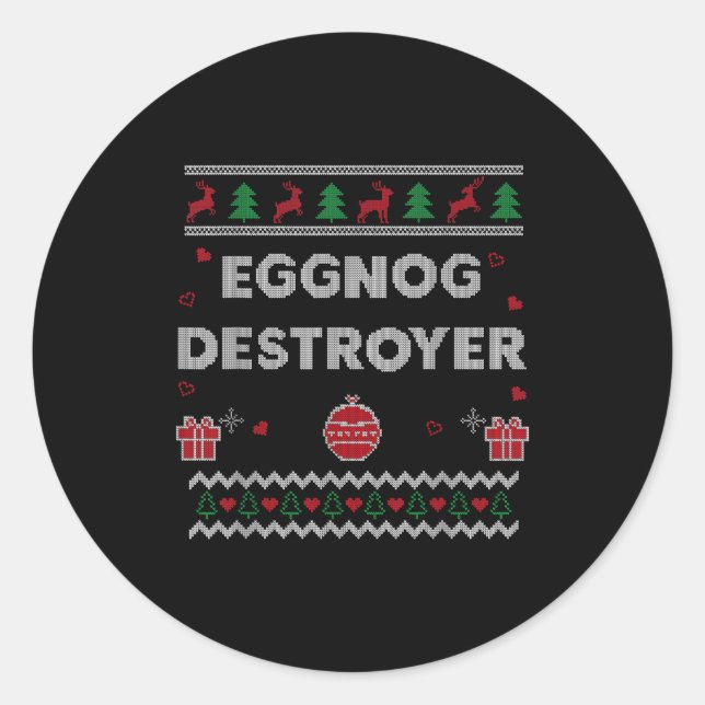 Pegatina Redonda Eggnog Lover Funny Ugly Christmas Style Xmas Gift  (Anverso)
