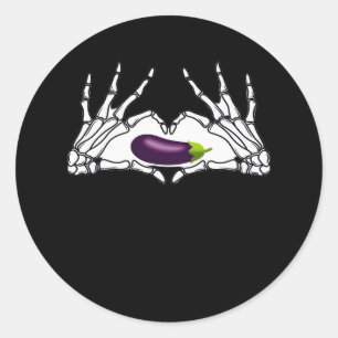 Pegatina Redonda Eggplant Classic - Skeleton Hands Heart