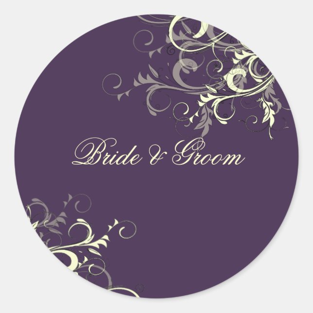 Pegatina Redonda Eggplant+Vainilla Swirls/DIY Color de fondo (Anverso)