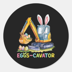 Pegatina Redonda Eggscavator Pascua Huevos Caza Camiones de Constru