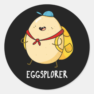 Pegatina Redonda Eggsplorer Funny Egg Explorer Pun Dark BG