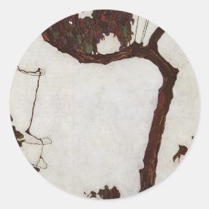 Pegatina Redonda Egon Schiele- Árbol de otoño con Fuchsias