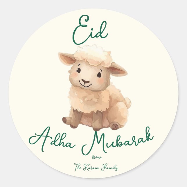Pegatina Redonda Eid  Al Adha Beige cute Sheep Dinner  (Anverso)
