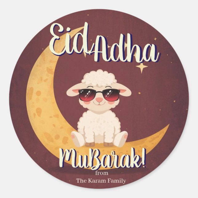 Pegatina Redonda Eid  Al Adha Custom name (Anverso)