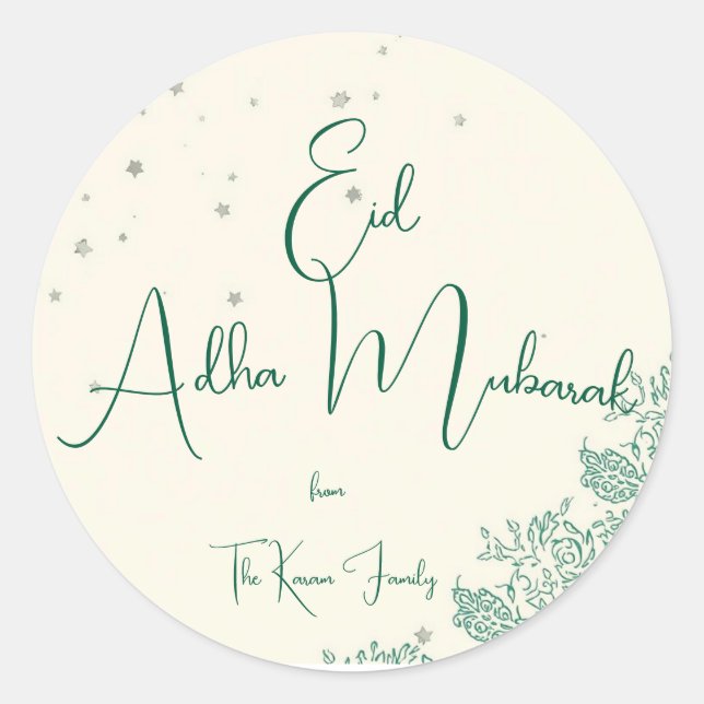 Pegatina Redonda Eid Al Adha Eid Mubarak Personalizado (Anverso)
