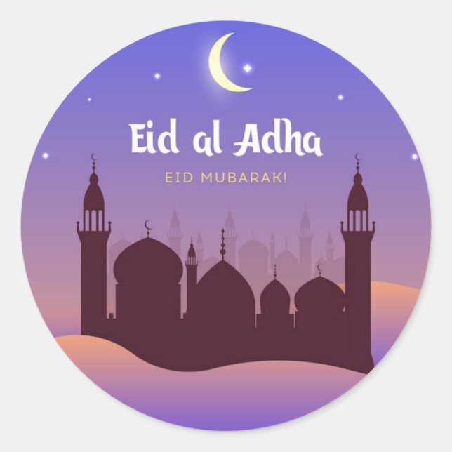 Pegatina Redonda Eid Al Adha Mubarak (Anverso)