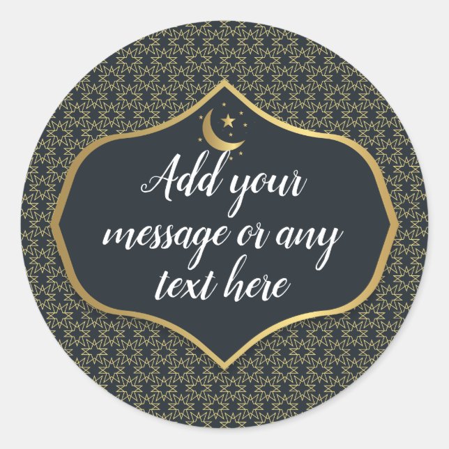 Pegatina Redonda Eid Al-Fitr Oro Azul Oscuro (Anverso)