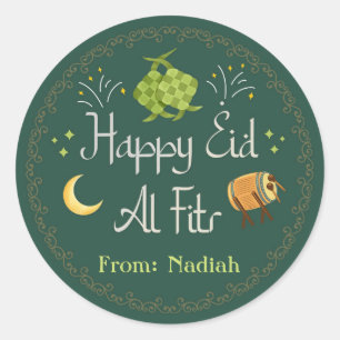Pegatina Redonda Eid-al-Fitr personalizado / Eid Mubarak / Raya Ket
