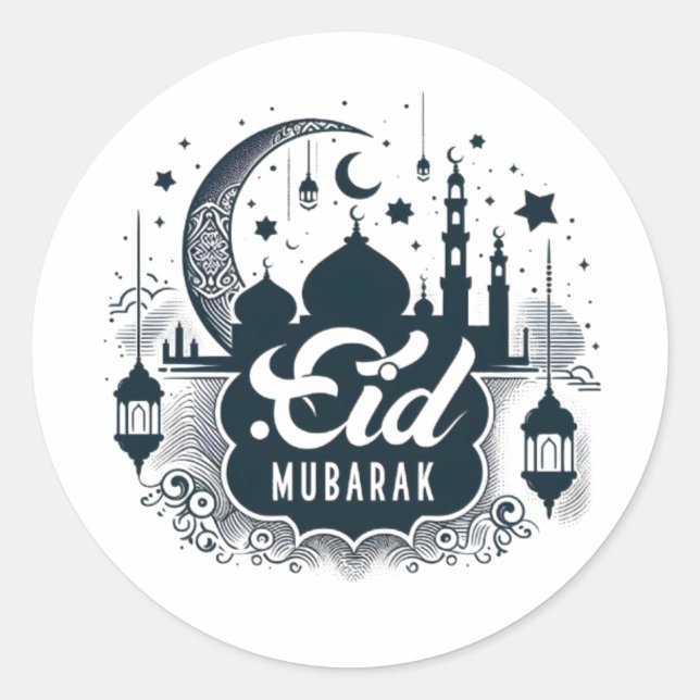 Pegatina Redonda Eid Mubarak (Anverso)