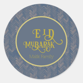 Pegatina Redonda Eid Mubarak Chevron Azul retro personalizado