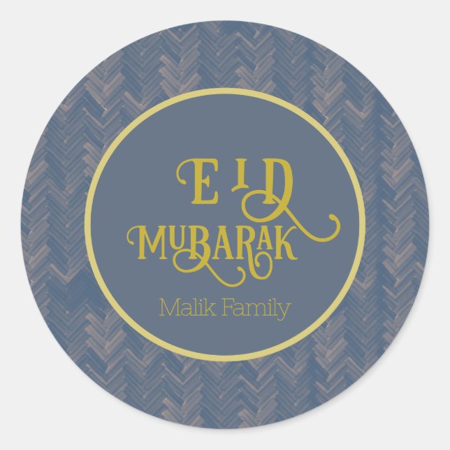 Pegatina Redonda Eid Mubarak Chevron Azul retro personalizado (Anverso)