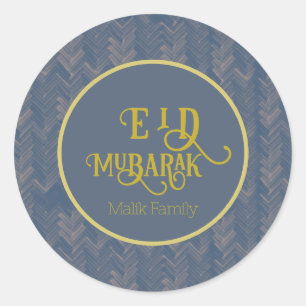 Pegatina Redonda Eid Mubarak Chevron Azul retro personalizado