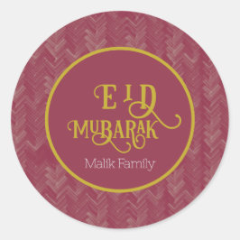 Pegatina Redonda Eid Mubarak Chevron lujoso rojo personalizado
