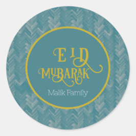 Pegatina Redonda Eid Mubarak Chevron Turquoise Personalizado