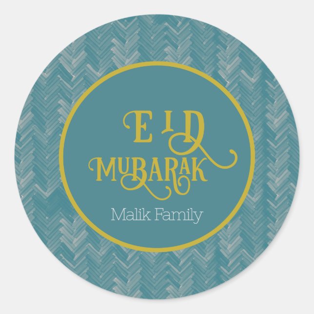 Pegatina Redonda Eid Mubarak Chevron Turquoise Personalizado (Anverso)