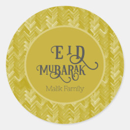 Pegatina Redonda Eid Mubarak Chevron Vintage Gold Personalizado
