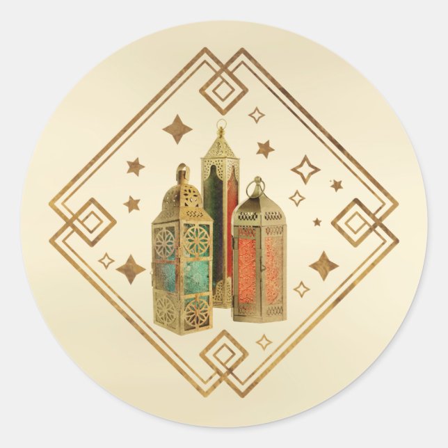 Pegatina Redonda Eid Mubarak - Feliz Eid (Anverso)