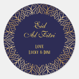 Pegatina Redonda Eid Mubarak Golden Mandala vacaciones azules