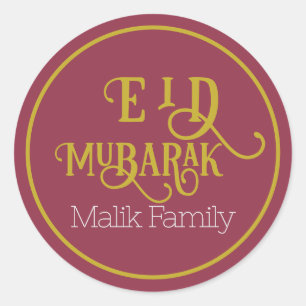 Pegatina Redonda Eid Mubarak Lujoso color Rojo Platón personalizado
