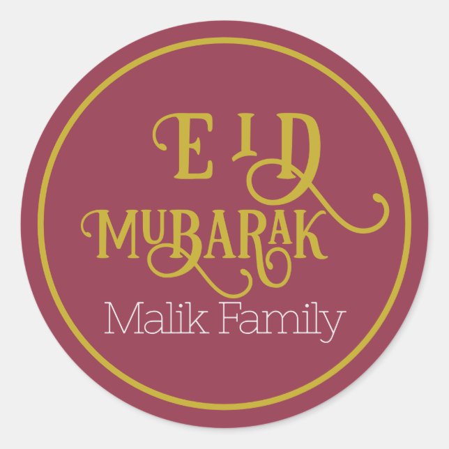 Pegatina Redonda Eid Mubarak Lujoso color Rojo Platón personalizado (Anverso)