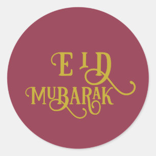 Pegatina Redonda Eid Mubarak Lujoso Llanura de Color Rojo