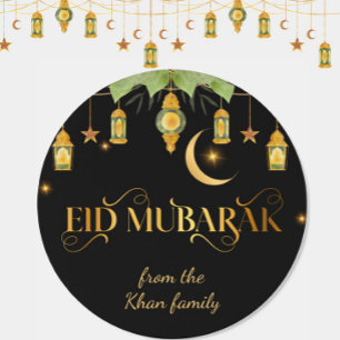 Pegatina Redonda Eid Mubarak Nombre Personalizado Elegante Moderno 