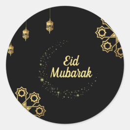 Pegatina Redonda Eid Mubarak Personalizar Dorado