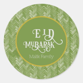 Pegatina Redonda Eid Mubarak Typography Chevron Green Personalizado