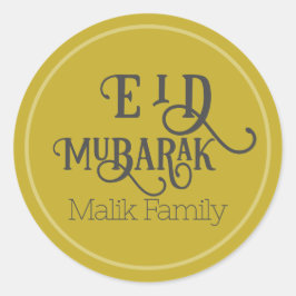 Pegatina Redonda Eid Mubarak Vintage Gold Color Plain Personalizado