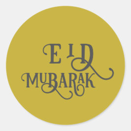 Pegatina Redonda Eid Mubarak Vintage Gold Plato de color