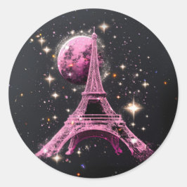 Pegatina Redonda Eiffel Tower Night Moon          