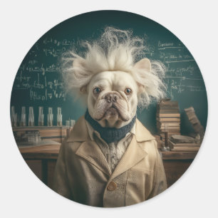 Pegatina Redonda Einstein Pup en Lab Coat