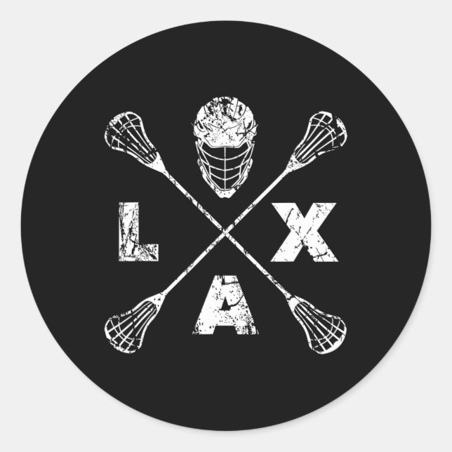 Pegatina Redonda Eje cruzado Lacrosse Lax (Anverso)