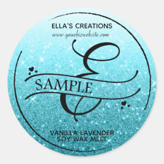 Pegatina Redonda Ejemplo de producto Ombre Purpurina Monograma E