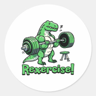 Pegatina Redonda ¡Ejercer! Cute Gym T-rex Pun