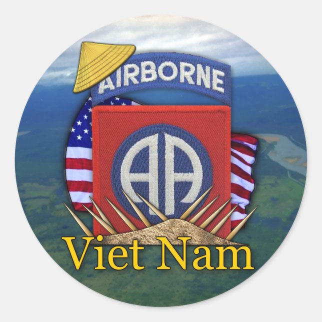 Pegatina Redonda ejército 82ª división aérea veteranos vietnam stic (Anverso)