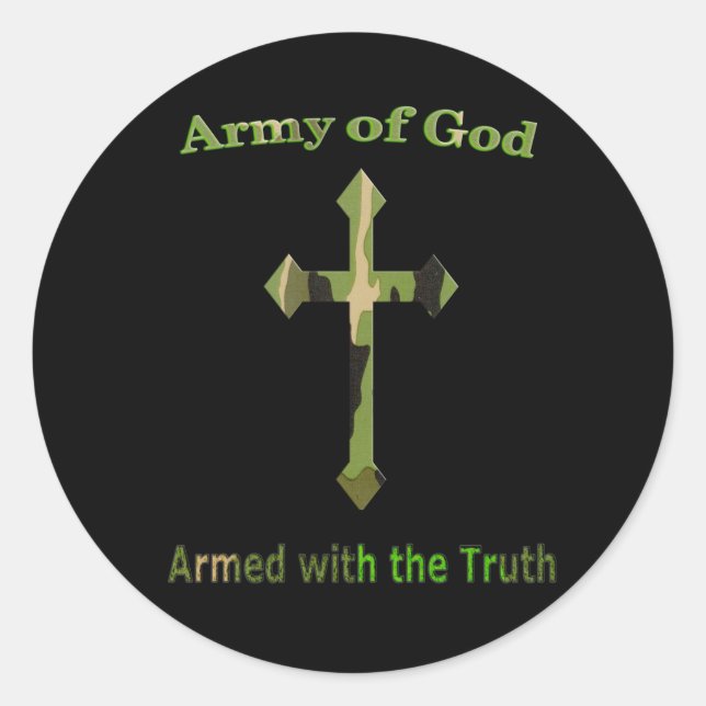 Pegatina Redonda Ejército de Dios productos cristianos (Anverso)
