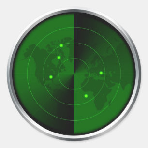 Pegatina Redonda ejército vintage radar mundial detección de mapas 