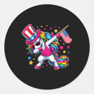 Pegatina Redonda El 4 De Julio El Tío Unicornio Sam Chica La Bander