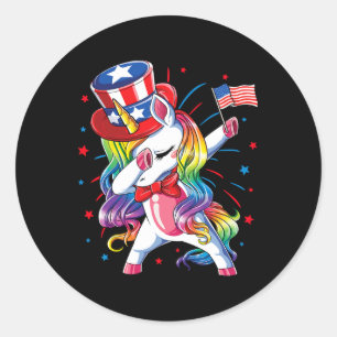 Pegatina Redonda El 4 De Julio El Tío Unicornio Sam Chica La Bander