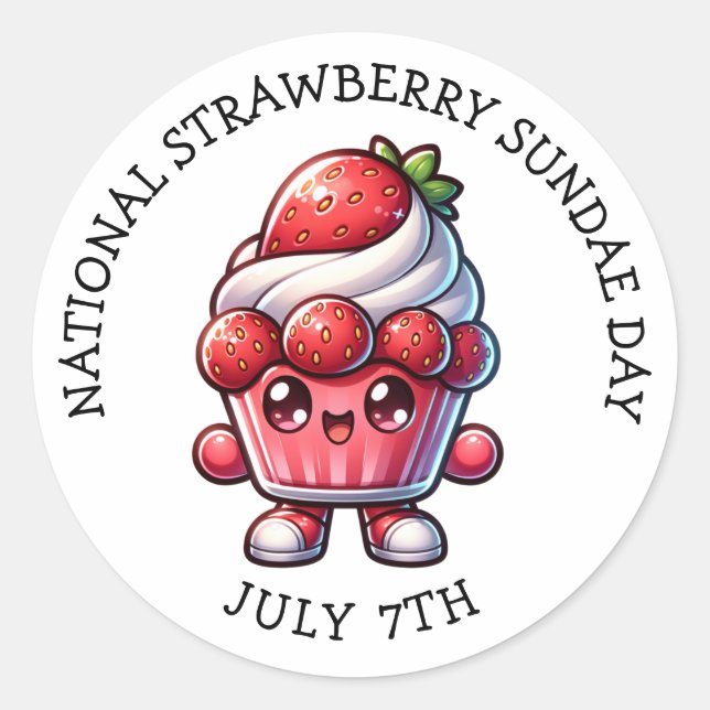 Pegatina Redonda El 7 de julio es el Día Nacional de las Fresas Sun (Anverso)