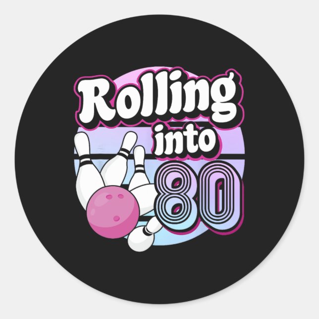 Pegatina Redonda El 80 Bowling 80 cumpleaños (Anverso)