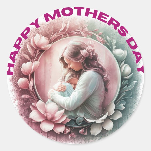 Pegatina Redonda El abrazo de una madre (Anverso)